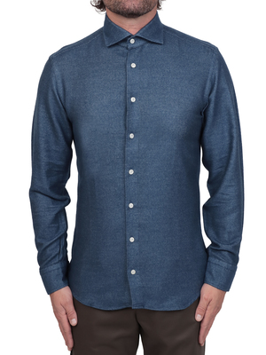 camicia bastoncino cotone-cashmere blu