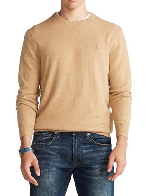 sweater polo ralph lauren crew neck custom fit beige