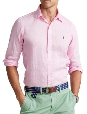 camicia polo ralph lauren lino rosa
