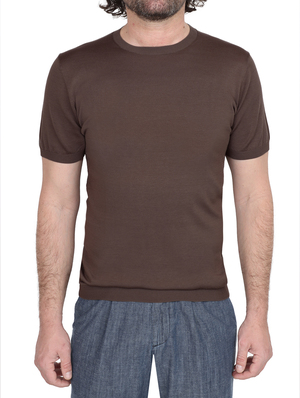 t-shirt kangra girocollo seta-cotone marrone