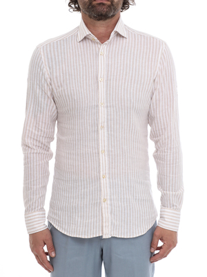 camicia bastoncino righe lino-cotone bianco
