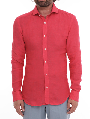 camicia bastoncino lino lavato rosso