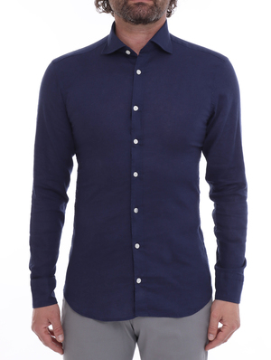 camicia bastoncino lino-cotone blu