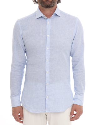 camicia bastoncino righe lino-cotone bianco